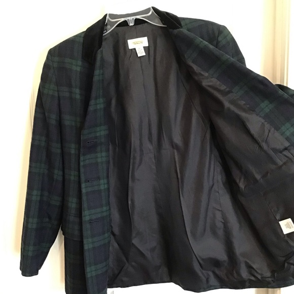 Vintage Talbots Classic Wool Blazer, blue & green plaid Size 10 petite - Picture 4 of 11